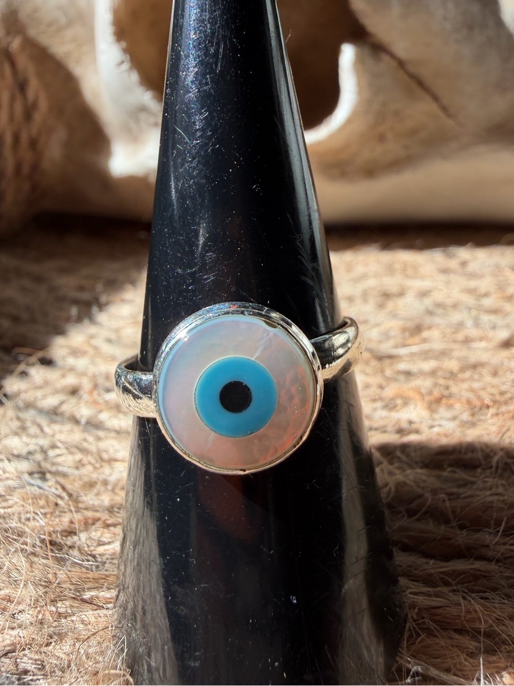 Evil Eye Opal-Inlay Ring - Blue Eye Sterling Silver